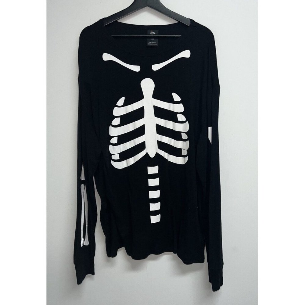 Mens Halloween Skeleton Pajama Top Size XXL Long Sleeve Costume Shirt Black